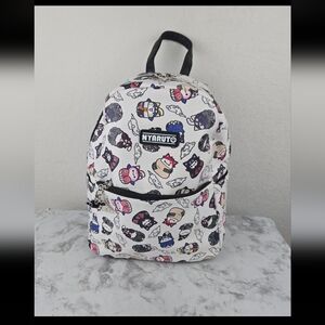 Nyaruto Printed Backpack in White with Multicolor Cartoon Faces